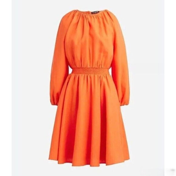 NWT J. Crew 100% Linen Palermo Smocked Waist Mini Dress New Summer Orange Small - Picture 1 of 10